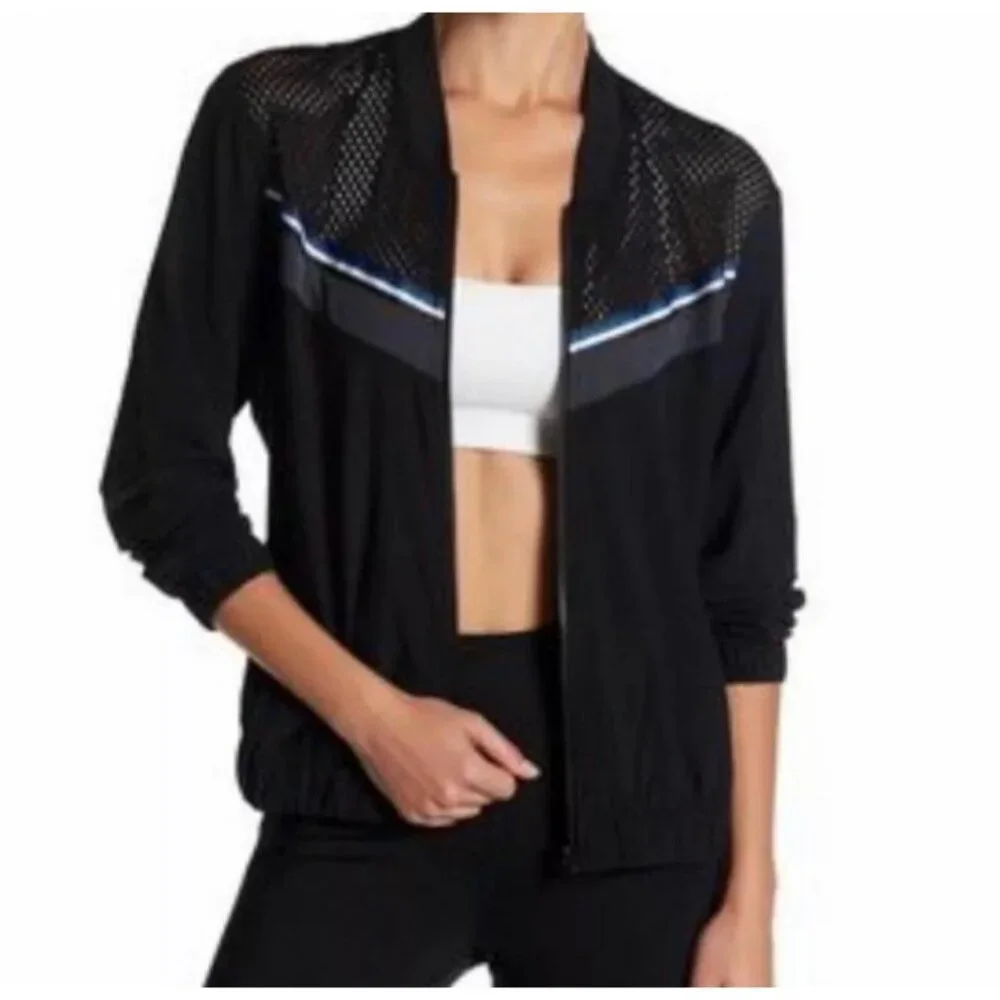 Z by Zella Women’s Main Event Mesh Yoke Top Track Jacket Medium Black Full Zip - Picture 1 of 13